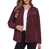 Allegra K Corduroy Jacket for Women's Casual Shackets Button Down Long Sleeve Oversized Shirts