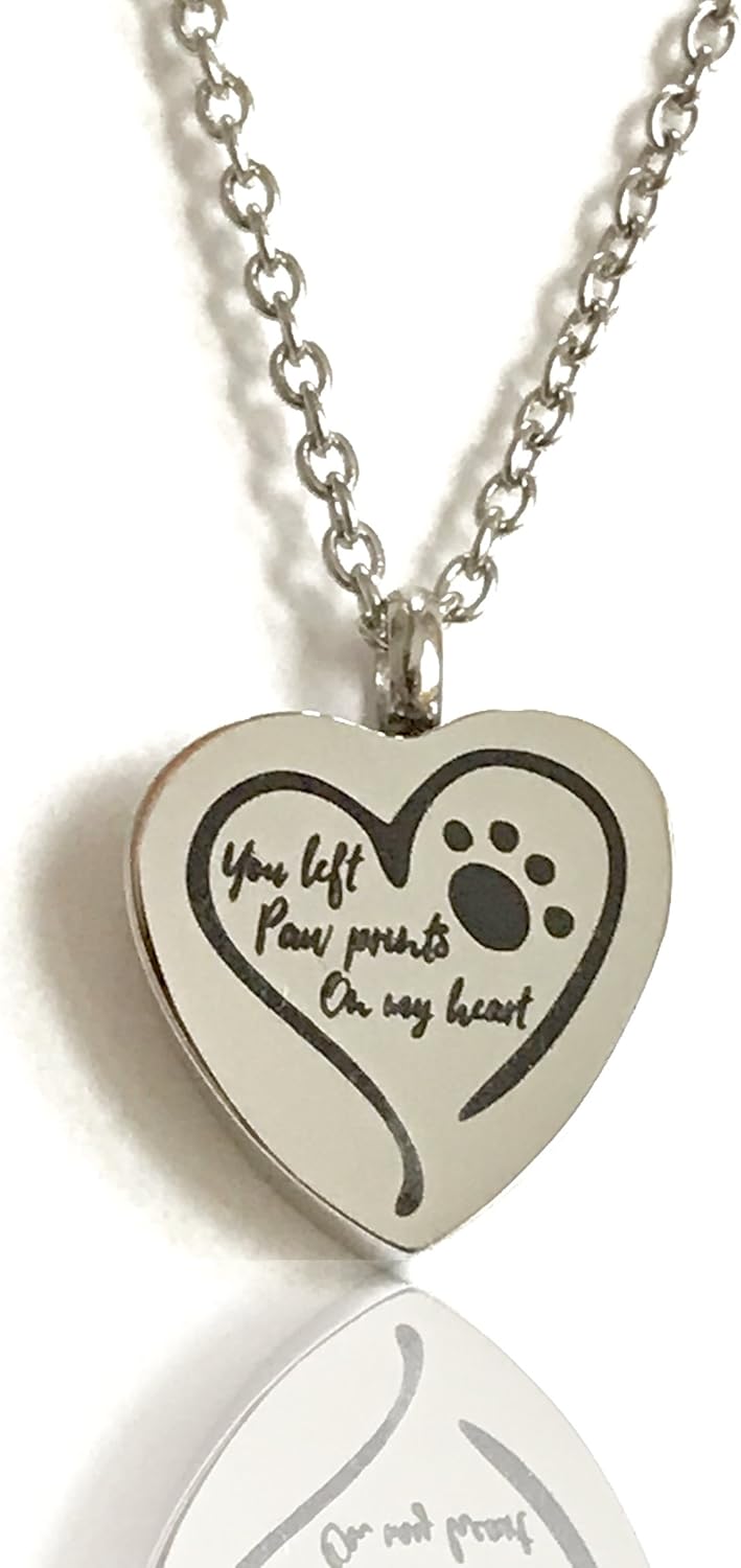 FIKA You Left Paw Prints On My Heart Pet Dog Cat Cremation Ashes Remembrance Urn Pendant Necklace Jewelry Filling Kit Included