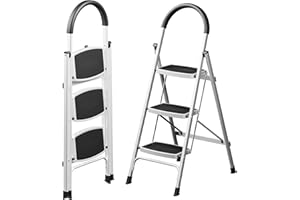 ASPERLAD 3 Step Ladder Step Stool for Adult with Anti-Slip Wide Steps and Handgrip Folding Ladders for Home,Orchard and Multi-Functional Use 330 lbs Weight Capacity