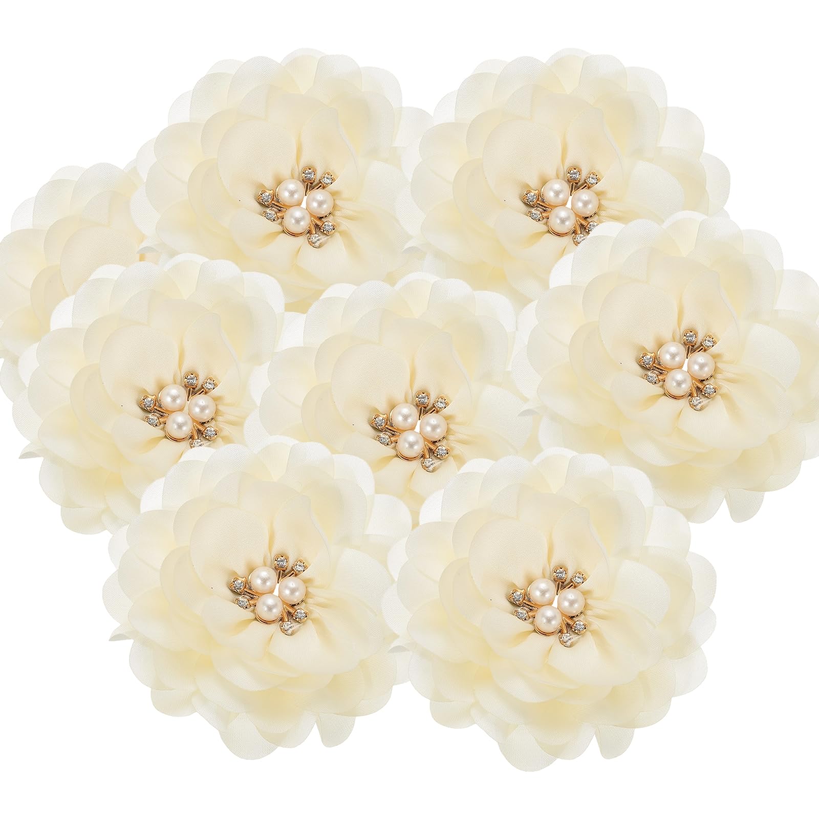 Photo 1 of PATIKIL 3.15 Inch Chiffon Flowers, 10 Pcs Fabric Flowers Rhinestone Pearl Large Camellia Sewing Appliques for DIY Crafts Dresses Clothing Headbands Wedding Party Decoration, Beige White