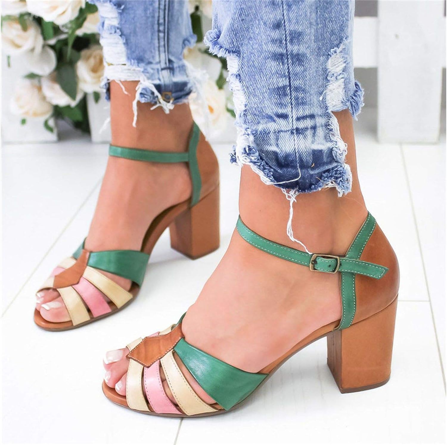 open toe chunky heel