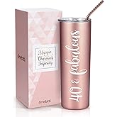 Onebttl 40th Birthday Gifts Women, Gifts for 40th Birthday Woman, 40 and Fabulous Gifts, 40th Birthday Gifts Ideas, 20oz Tumbler with Straw, Unique 40th Birthday Gifts for Her, Rose Gold