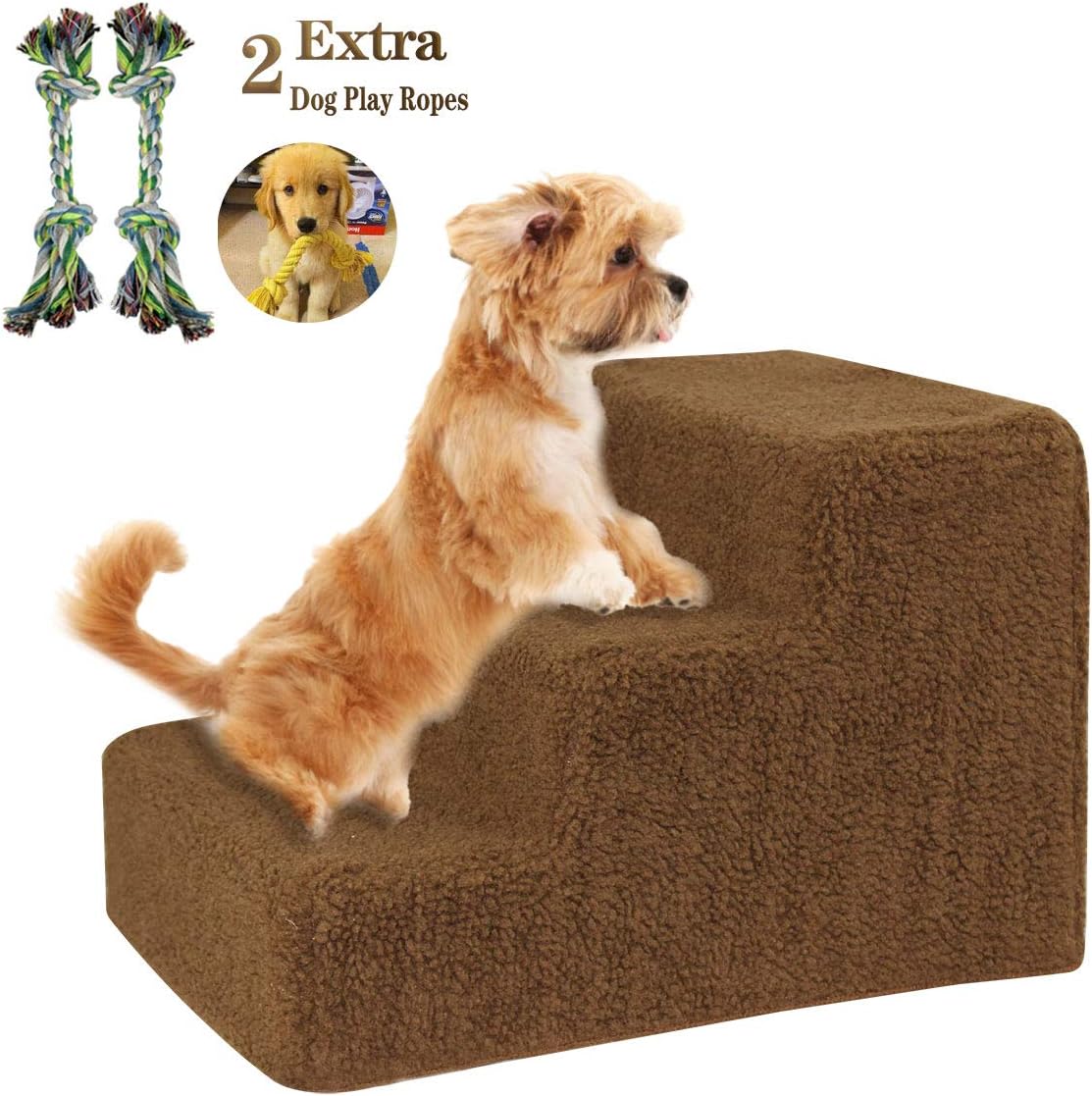 Wicwis Pet Steps for Dogs and Cats, 3 Steps Compressed Sponge Stairs for Beds, Sofas, Cars, Lightweight Pet Ladders, Hold Up to 50 LBS with Portable, Removable and Washable Soft Sheep Textured Cover