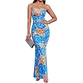 BTFBM Women Summer Strapless Maxi Dress 2026 Bodycon Floral Long Wedding Guest Dress Formal Tube Mesh Cocktail Dresses