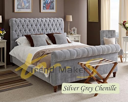 Amazon De Trendmakers Handgefertigt Premium Boutique Kopfteil Trittbrett Chenille Stoff Chesterfield