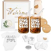 BELIVIUM Newborn Gifts Set Gender Neutral Baby Shower Gifts Gender Reveal Gifts for Parents to Be, New Mom Dad Gifts Mom Dad Coffee Glass & Baby Items, Mom to Be Gift Pregnancy Gifts for Expecting Mom