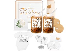 BELIVIUM Newborn Gifts Set Gender Neutral Baby Shower Gifts Gender Reveal Gifts for Parents to Be, New Mom Dad Gifts Mom Dad Coffee Glass & Baby Items, Mom to Be Gift Pregnancy Gifts for Expecting Mom