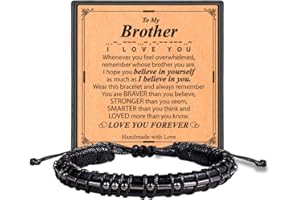 URSTAR Morse Code Bracelets Gifts for Men, Gunmetal Beads on Leather Bracelets for Mens Gifts Inspirational Gifts for Mens Jewelry Birthday Gifts for Him Christmas Gifts for Men