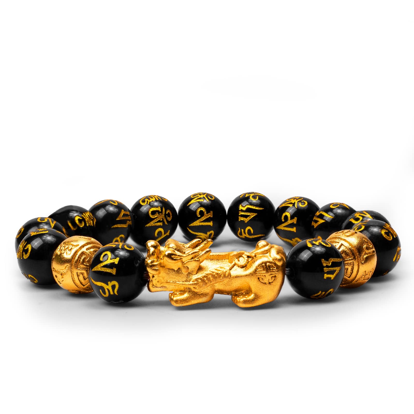 Katomi Black Feng Shui Bead Bracelet Chinese Pi Xiu Bracelet Obsidian Wealth Bracelet with Hand Carved Amulet for Good Luck Wealth Advent