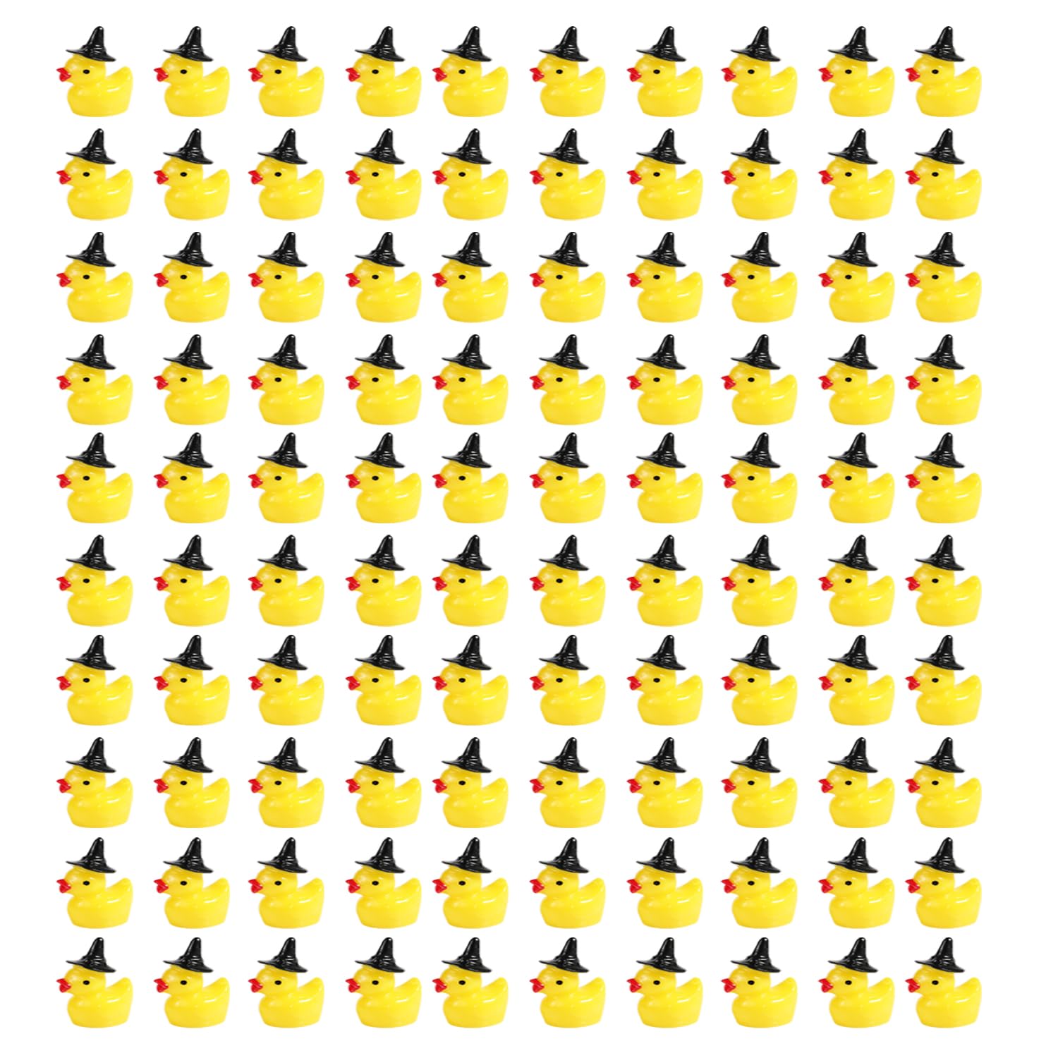 100pcs Mini Resin Ducks, Halloween Witch Hat Ducks for Crafts, School, Dollhouse Decoration (Black Wizard Hat)