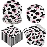 Yaomiao 120 Pcs Cowboy Cowgirl Party Supplies, Cow Print Plates and Napkins Decorations for Girls Boys Farm Animal Cow Theme Birthday Party Baby Shower Supplies (Pink)