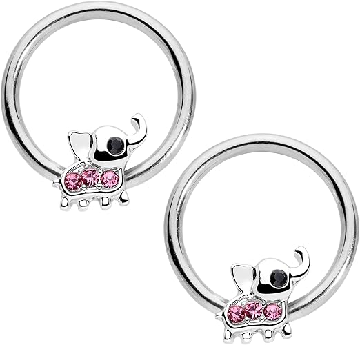 Amazon Body Candy 14g ニップリング ピアス 1 2インチ スチール 2ピース カラーアクセント エレファント r キャプティブニップルリングセット 12mm ボディピアス 通販
