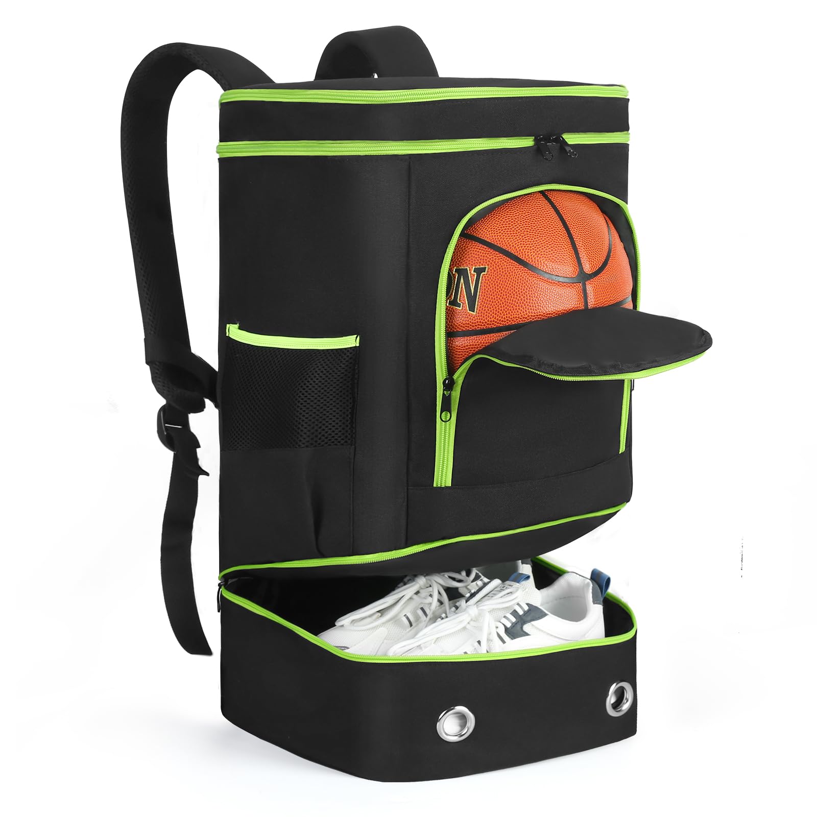 YOJOB Basketball Backpack, Basketball Equipment Bag with Separate Ball Holder & Shoes Compartment, Basketball Bag Water Resistant Best for Soccer,Volleyball,Gym,Swim (Black)