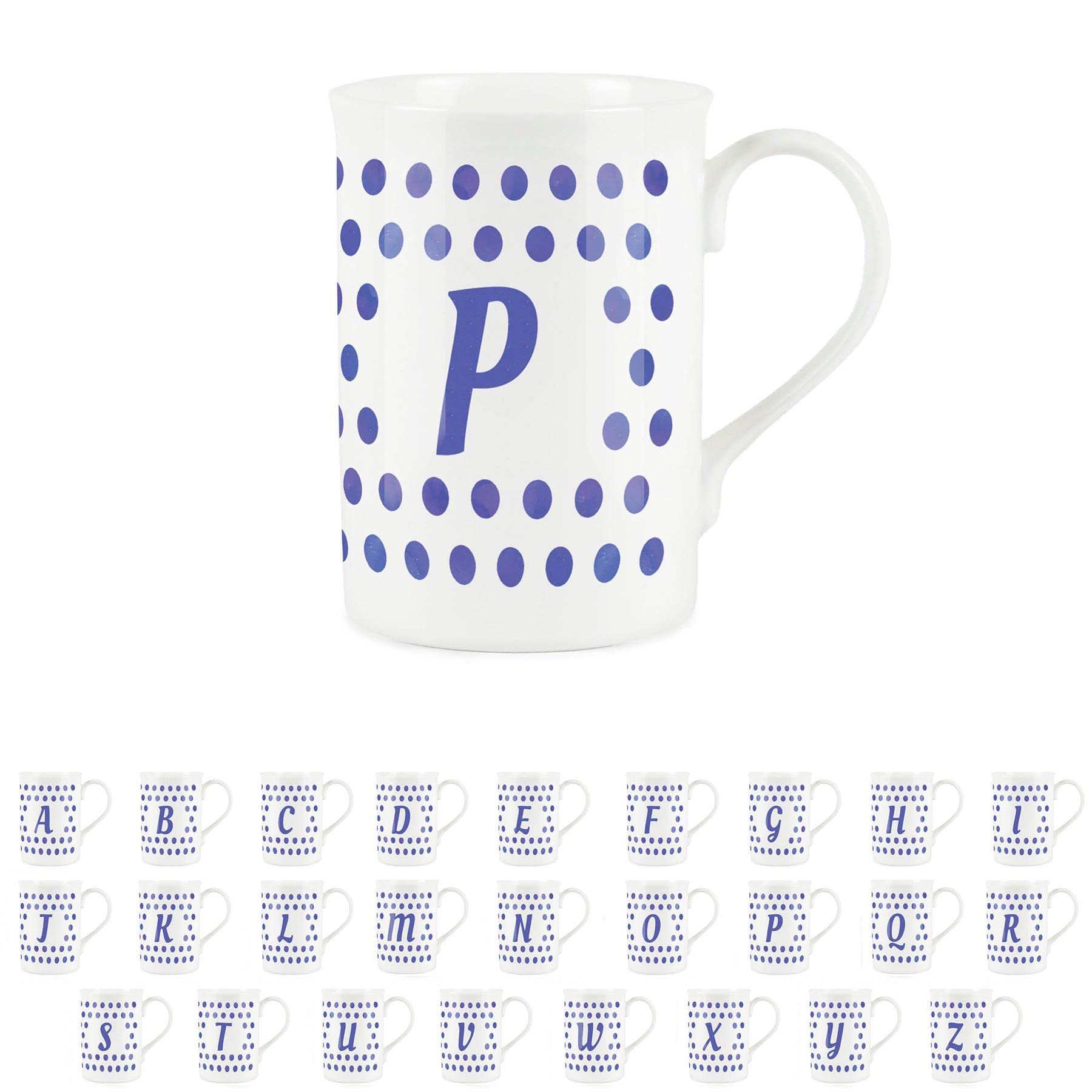 Purely Home Indigo Polka Dots Spots Letter P Mug - Fine Bone China Alphabet Initials Gift/Present Mug