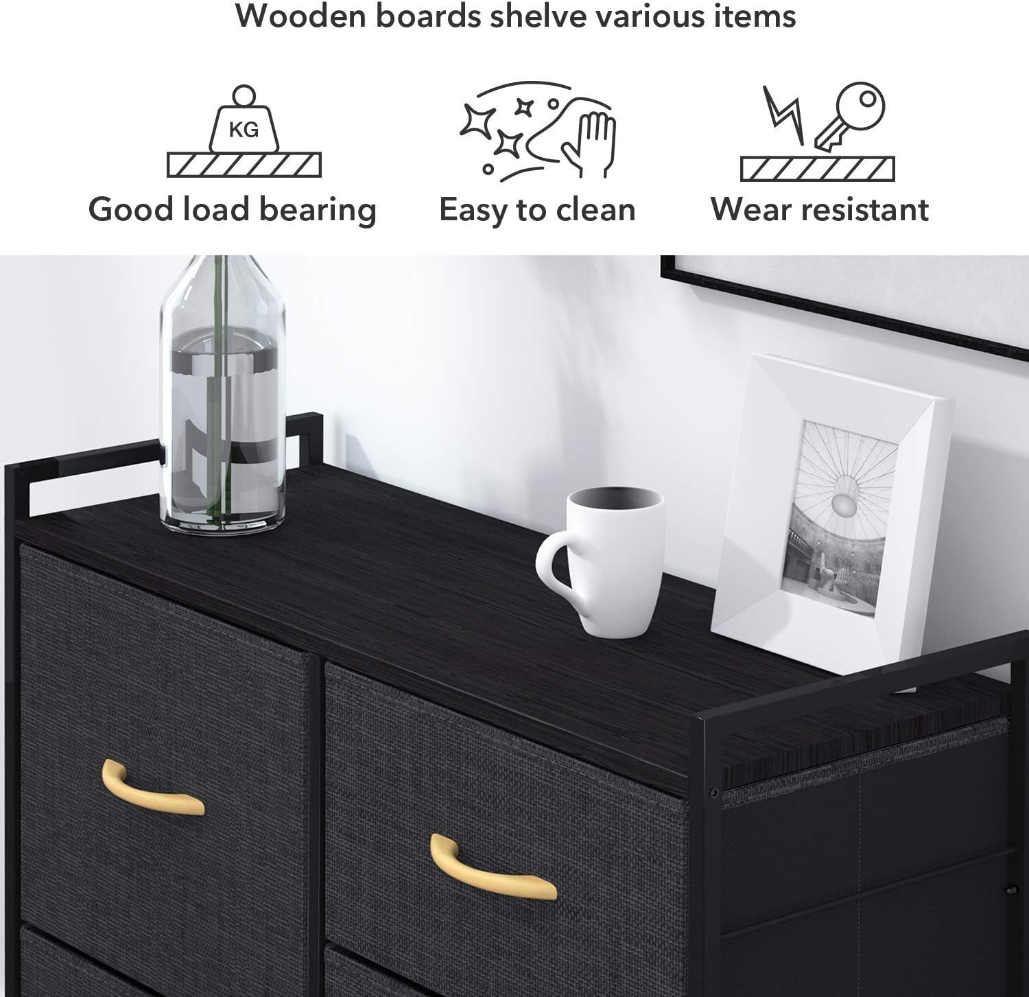 ROMOON Dresser Organizer with 5 Drawers, Fabric Dresser Tower for Bedroom, Hallway, Entryway, Closets - Dark Gray -