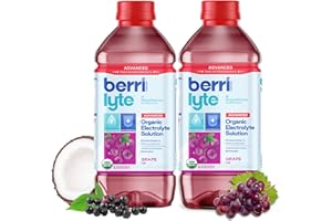 BERRILYTE Berri Lyte Advanced Plant Based Organic Electrolyte Solution – Pediatric Rehydration Drink – Natural Sugar Grape Flavor - Real Elderberry, 1 L, 2 ct