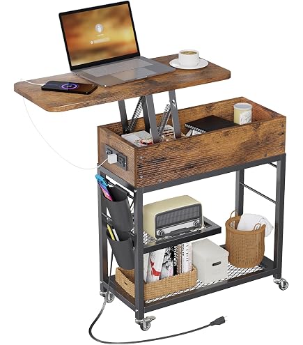 Amazon.com: 5-Level Adjustable End Table with Wheels, Foldable