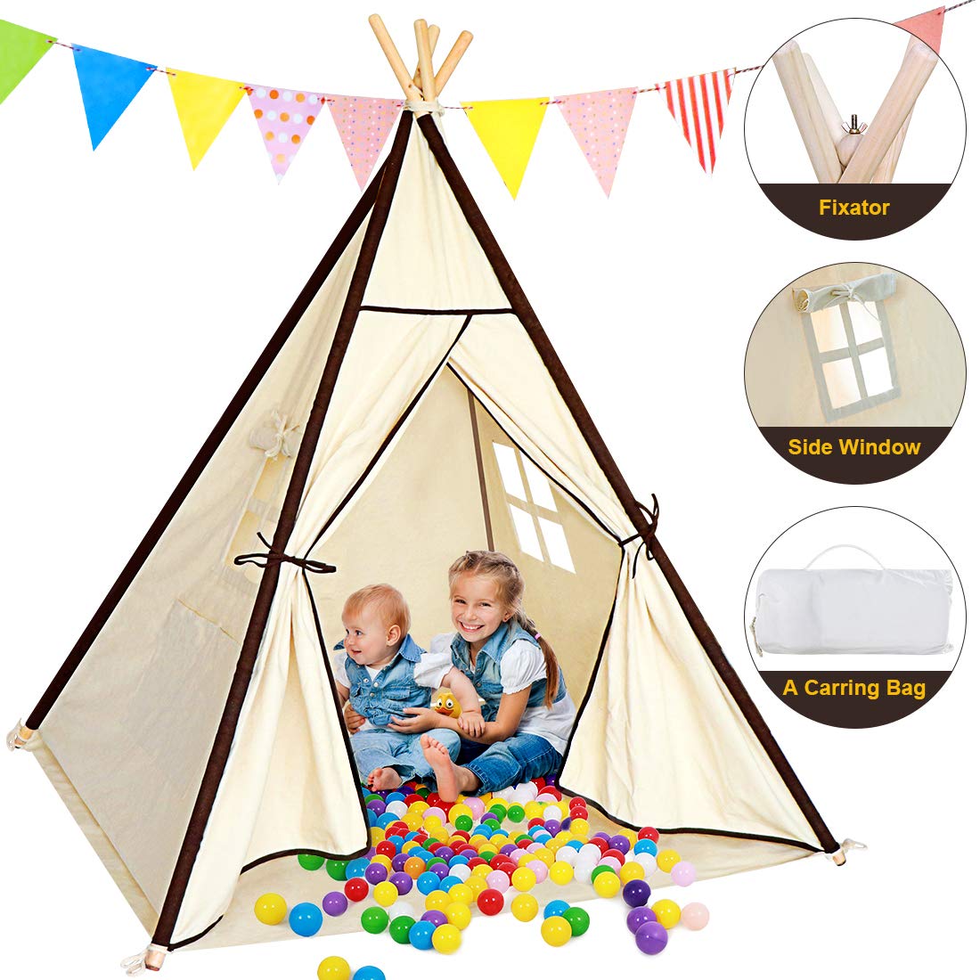 Buy ZNCMRR Indian Canvas Tent, Teepee Playhouse Tent for Kids, Large