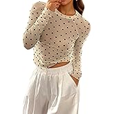 BemorRun Floral Mesh Top for Women Crew Neck Long Sleeve See Through Tee Shirts Fitted Sexy Going Out Tops