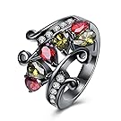 Epinki Black Gold Plated Women White Red and Yellow Cubic Zirconia Bridal Wedding Band Ring Size 7