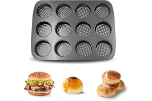 Gurlideo Mini Burger Bread Tray, 12 Shapes, Carbon Steel, Non-Stick Coating, Hamburger Bun Mould for Homemade Burgers, Bread,