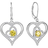 Rocayi Heart Dangle Drop Earrings for Women 925 Sterling Silver Leverback Earrings Birthstone Jewelry Gifts for Women Wife Mother Her