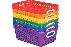 Really Good Stuff Plastic Book Storage Baskets for Classroom or Home Use - Rainbow Colors - 11" x 7.5" (Set of 6) Office Organization, Toy Bins