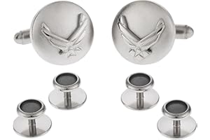 CUFF-DADDY USAF Air Force Eagle Device Cufflinks and Studs Formal Set in Silver with Presentation Gift Box - Airforce Cufflinks Studs Tuxedo