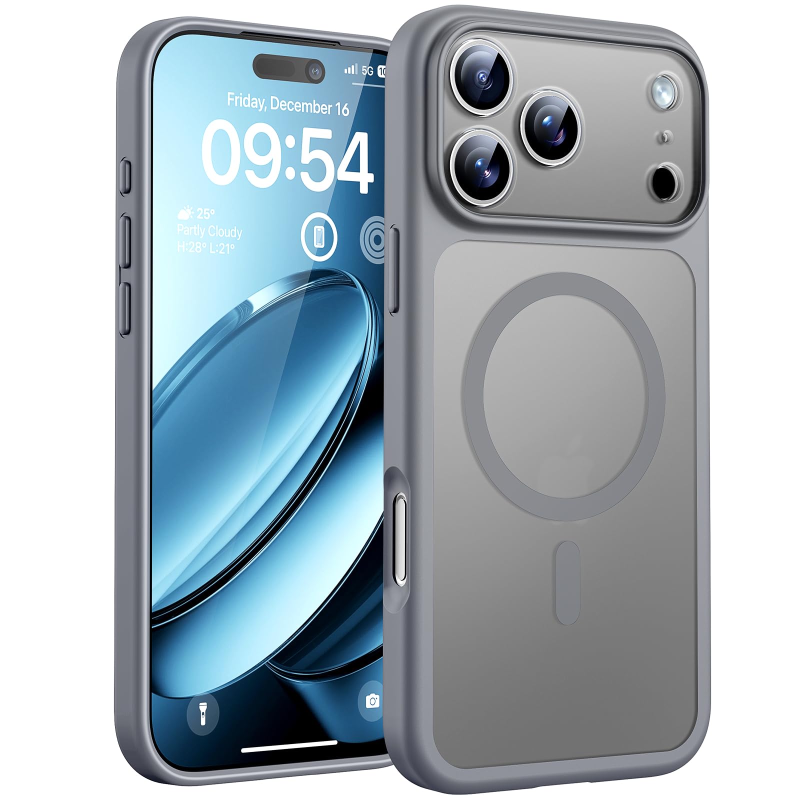 Photo 1 of TOCOL for 17 Pro Max Case, Full Camera Protection, Built-in Magnetic Ring, Compatible with Magsafe Charger, Translucent Matte Phone Case for 17 ProMax 6.9 inch (Gray)