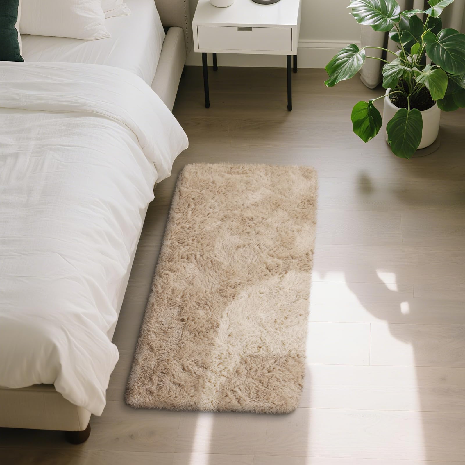 Photo 1 of Fluffy Rug Shaggy Area Rug, Beige 2x4 Area Rugs for Bedroom, Small Bedside Rug, Soft Fluffy Shaggy Entryway Throw Rugs for Living Room Bedroom Kids Room Home Decor