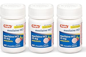 RUGBY LABORATORIES Rugby Meclizine Chewable Tablets 25mg - Anti-Nausea Medicine Helps with Motion Sickness - 100 Count (3 Pack)