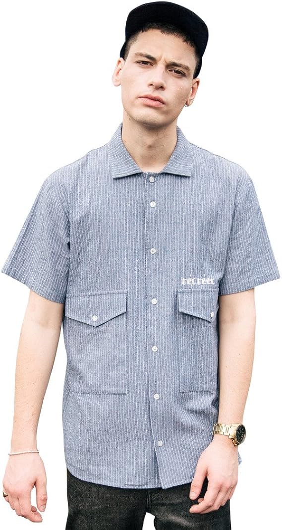 Amazon Viishow 春夏 半袖 シャツ メンズ 刺繍 ストライプ 模様 水洗い 欧米 シンプル カッコイイ ストリート系 アメカジ系 おしゃれ アウトドア シャツ 通販