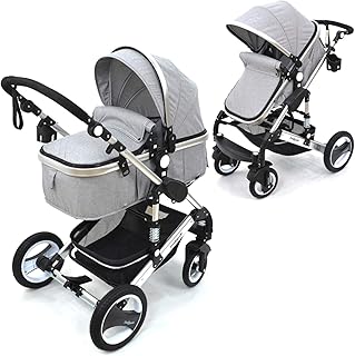 Daliya Bambimo 2in1 Kinderwagen - Kombikinderwagen 9-Teiliges Set incl. Babywanne &amp; Sportsitz/Buggy - 1-Klick-System/Alu-Rahmen/Voll-Gummireifen/Sonnenschutz/Getränkehalter in Elegance-Grau