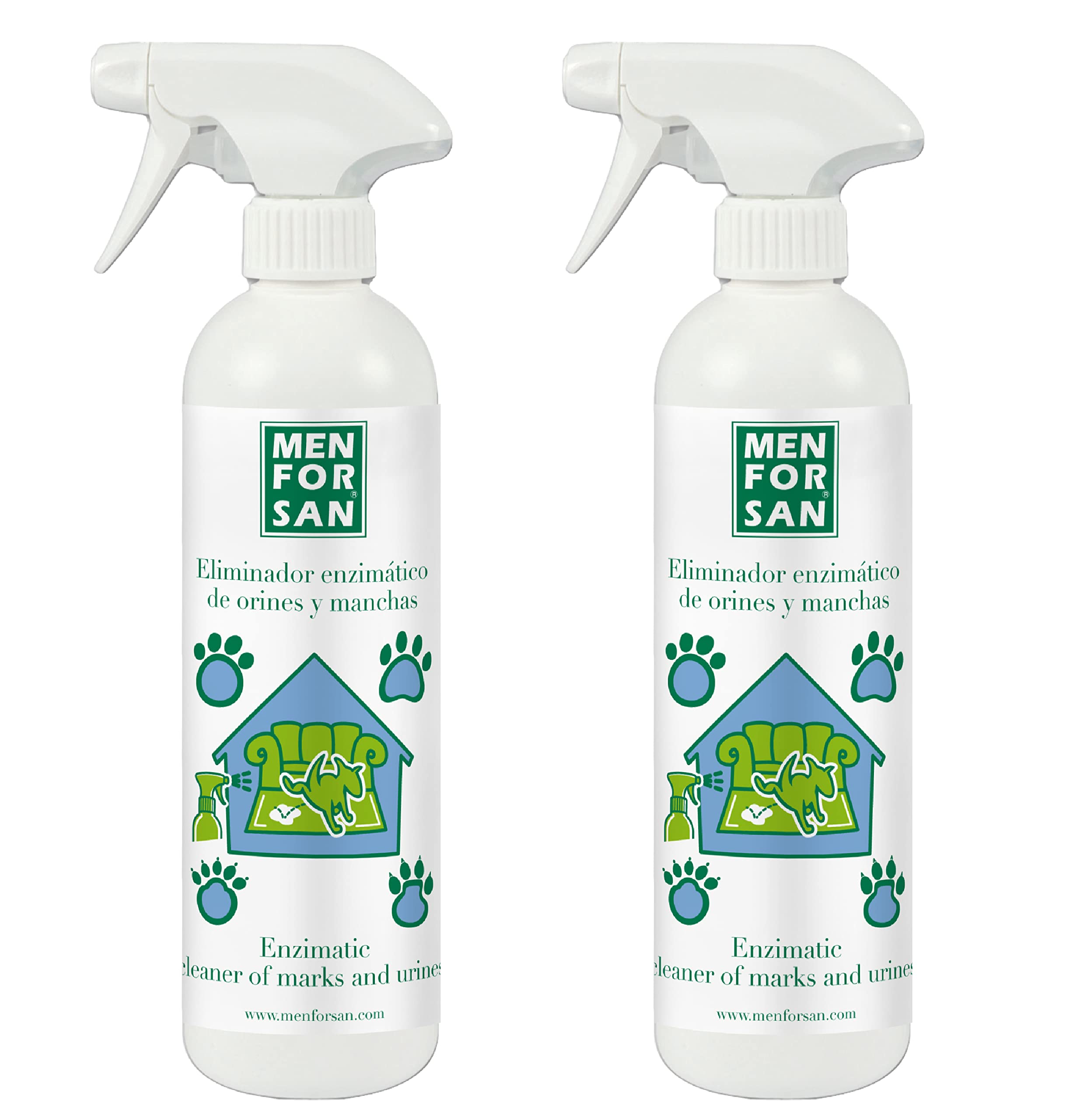Menforsan Enzymatic Pet Urine and Stain Remover, Colorless, 500 ml (Pack of 2 units)