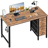 Lufeiya 40 inch Computer Desk with 4 Fabric Drawers, Kids Student Reversible Small Desks for Home Office Small Space, Work PC Desk Table for Bedroom, Rustic Brown