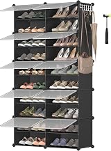 SONGMICS 10-Slot Interlocking Shoe Rack with Doors Black LPC035B01