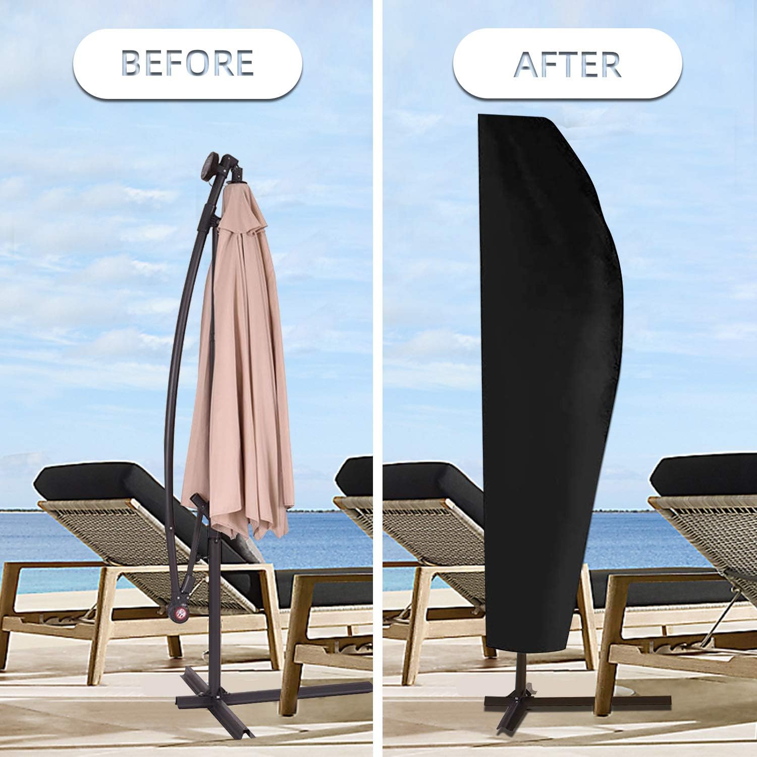 Patio Umbrella Cover, 600D Heavy Duty Waterproof Dustproof Breathable Oxford Fabric Outdoor Garden Parasol Covers with Zippered Storage Bag for Outside Umbrellas - Black (9ft to 13ft): Kitchen & Dining