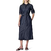 Amazon Essentials Women's Regular-Fit Denim Chambray Long-Sleeve Button-Up Midi Dress