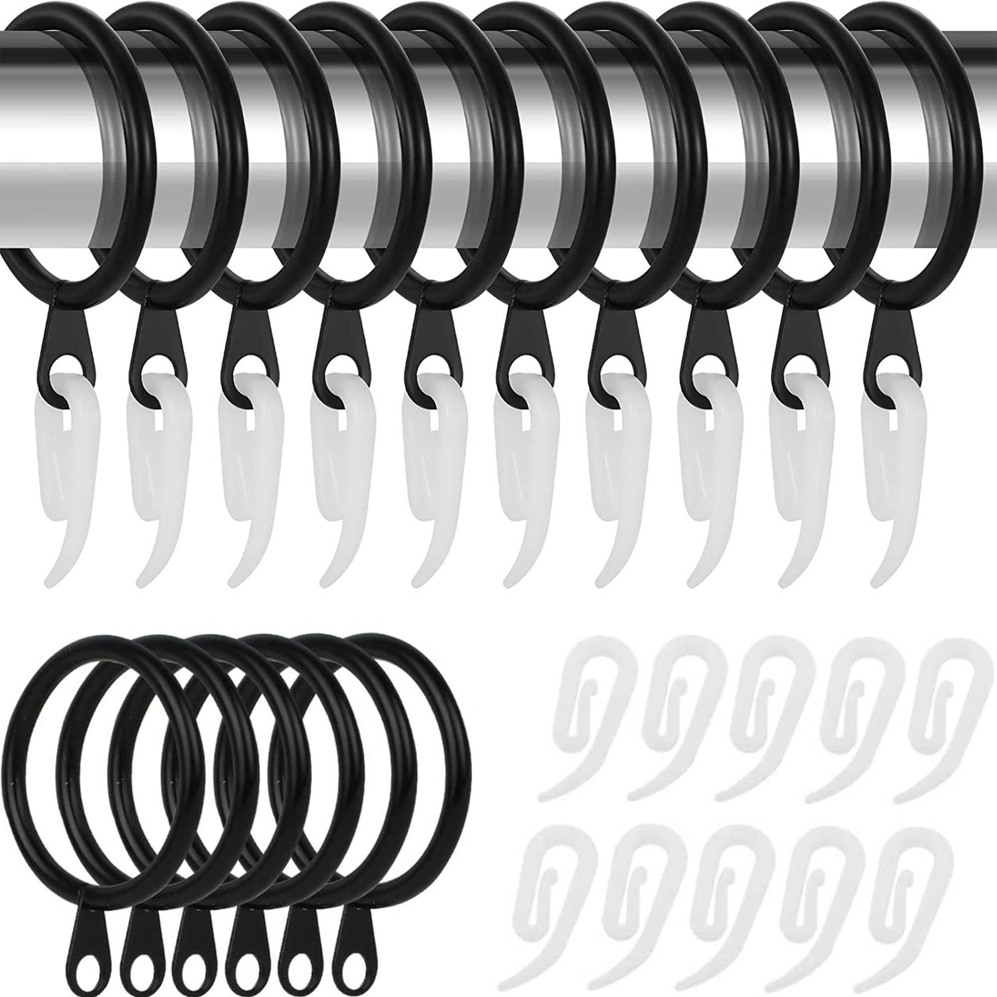 Curtain Rings With Eyelet by Smith’s® | Black / 20 Pack | 32MM Inner & 39MM Outer Diameter | Smooth Gliding | Rust-Resistant | Strong & Sturdy | Perfect for Curtain Rods & Poles