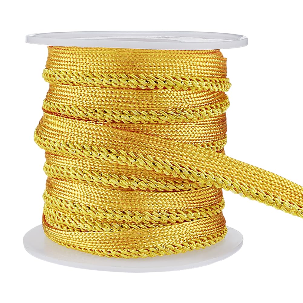 BENECREAT 10 Yard/9m Metalic Gold Cord-Edge Piping Trim (10mm) Gold Flat Filigree Ribbon Braid for Dress Costume Sewing, Home Textile Decoration