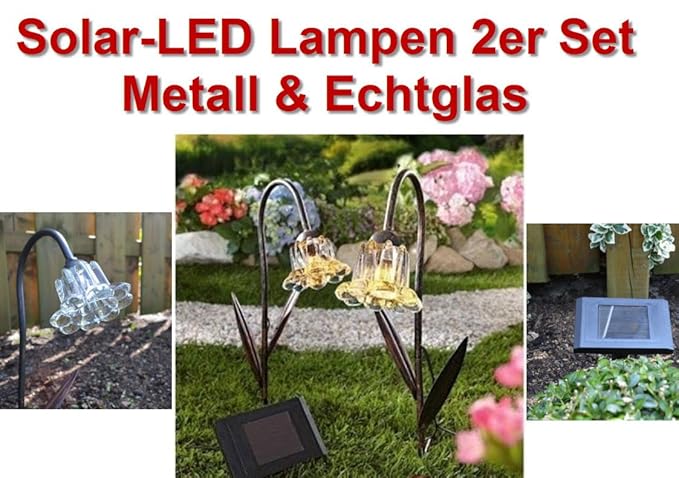 Hochwertige Solar Leuchten aus Metall & echt Glas im Blütendesign als