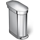 simplehuman 45 Liter / 12 Gallon Slim Hands-Free Kitchen Step Trash Can, Brushed Stainless Steel