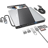 SUIDEK External CD DVD Drive, USB 3.0 USB C Portable CD DVD +/-RW Burner DVD Player for Laptop with SD/Micro SD Card Reader 8