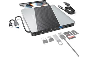 SUIDEK External CD DVD Drive, USB 3.0 USB C Portable CD DVD +/-RW Burner DVD Player for Laptop with SD/Micro SD Card Reader 8