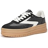 LUCKY STEP Women's Platform Sneakers Gum Sole Suede Casual Classic Retro Rubber Thick Sole Trendy Fashion Tennis Walking Shoes