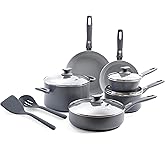 GreenPan Dover Healthy Ceramic Nonstick, 12 Piece Cookware Pots and Pans Set, PFAS-Free, Dishwasher Safe, Comfort Grip Handle, Gray