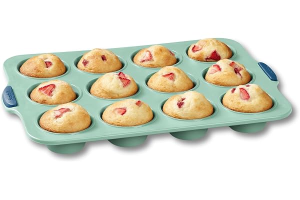 Starfrit Silicone Bakeware 12 Muffin Pan with Integrated Metal Frame - Premium Silicone BPA-Free - Heat Resistant - Ergonomic