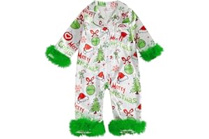 Kavousa Baby Girl Christmas Pajamas Pjs Long Sleeve Button Down Newborn Pajama Romper Sleepwear One-piece Pjs Lounge Set