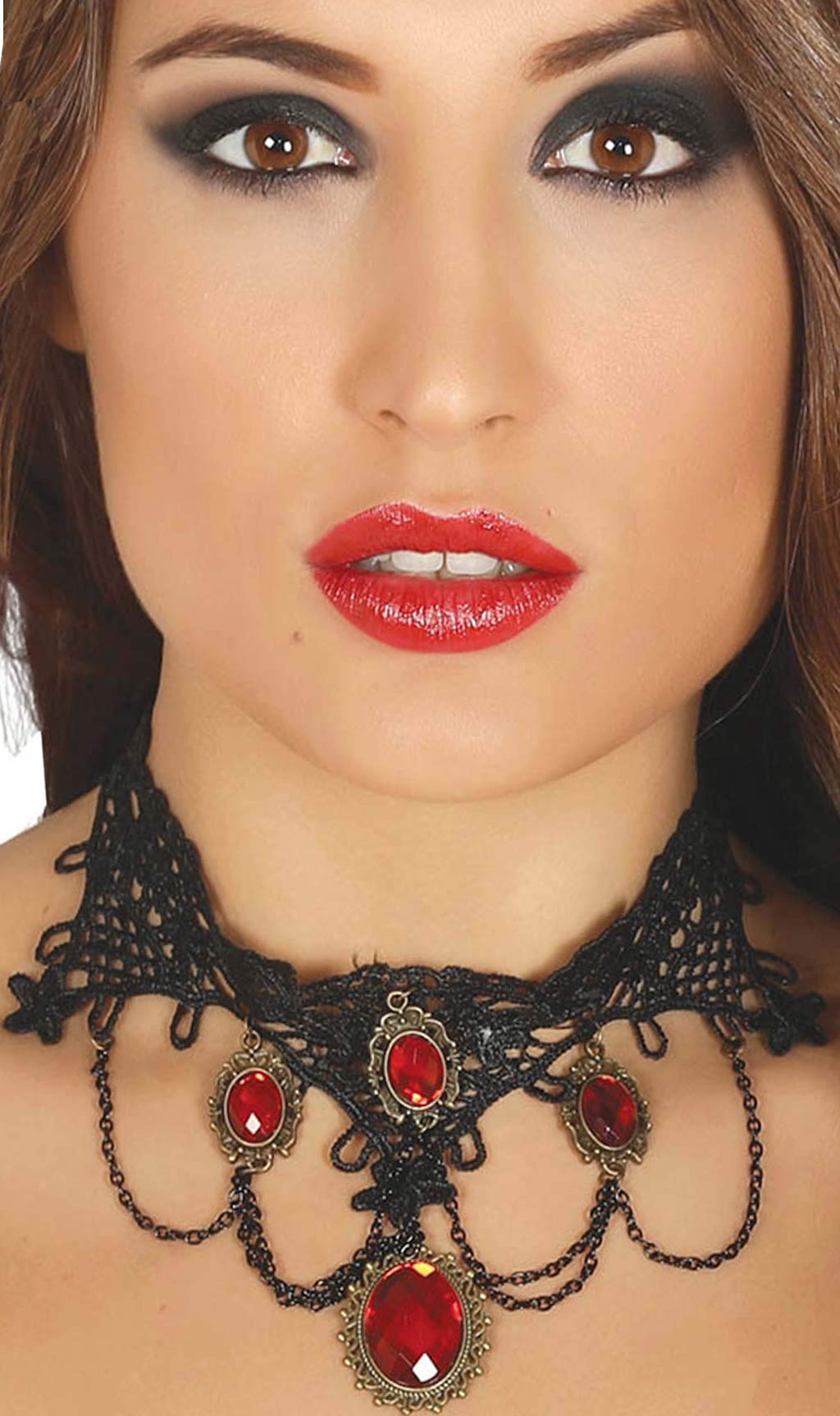 FIESTAS GUIRCA | Ruby Necklace - Fancy Jewellery for Princess or Marquise Costume at Halloween and Carnival - Elegant Accessory for Adult Women - Ideal for Parties and Celebrations - Black Red