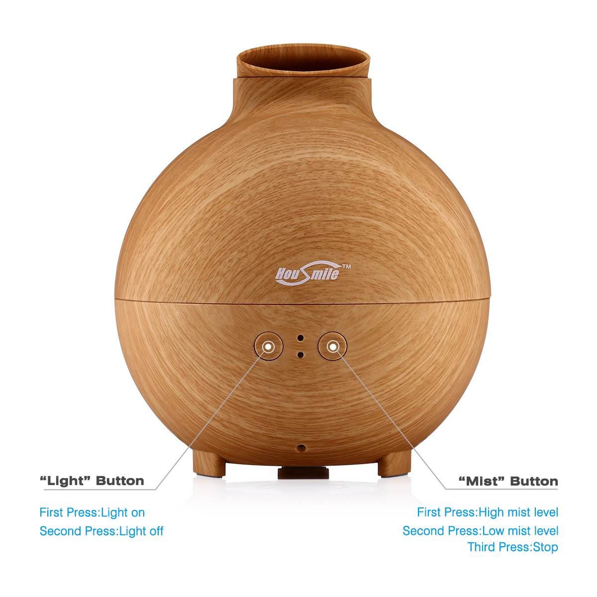 Housmile Large Essential Oil Diffuser for Aromatherapy 600ML Aroma Cool Mist Humidifier Globe - Ultra Quiet Ultrasonic Nebulizer - Last Overnight - Wood Grain